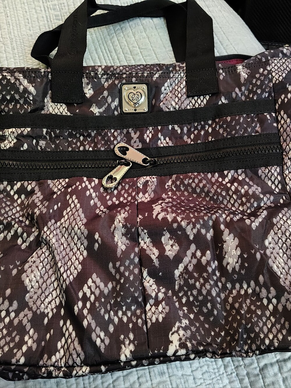 Brighton Black and Brown Snake-Print Duffel Bag